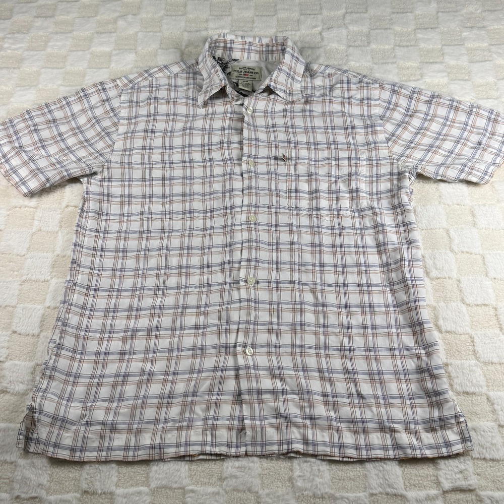Polo Jeans Co.‎ White Button Up Plaid Shirt Medium